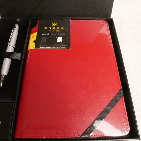 Cross Calais Satin Chrome Pen & Red Wired Journal Set NIB - Picture 2 of 5